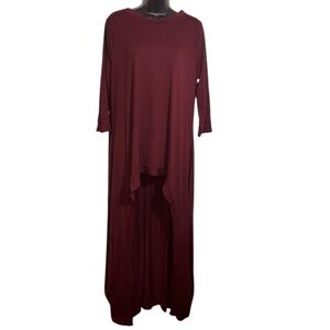Burgundy Red Y2K Long Sleeve Dramatic Hi Low Hem Tunic Women’s Size Large